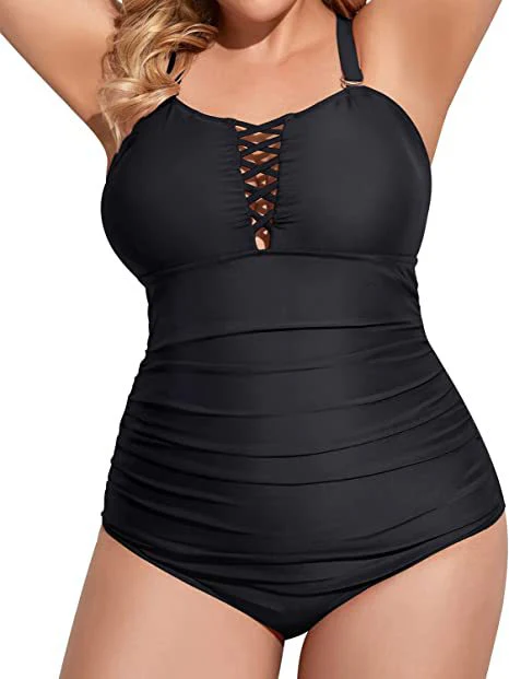 Cutout Deep V Neck Tummy Tuck Swimsuit Lace Up Swimsuit
