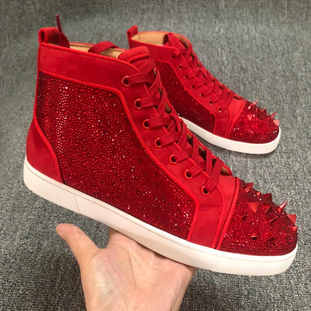 Loubouti* new 1: 1 VIP red-soled shoes, high-top shoes with rhinestones