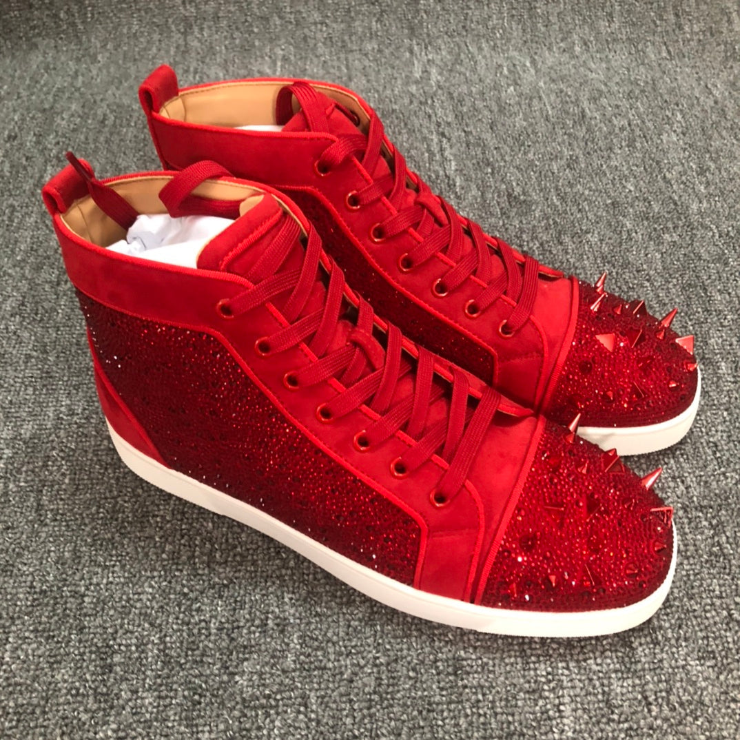 Loubouti* new 1: 1 VIP red-soled shoes, high-top shoes with rhinestones