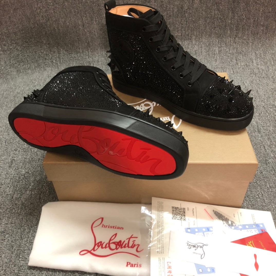 LOUBOUTI* NEW 1・・ VIP RHINESTONE RED SOLE SHOES WITH RIVETS
