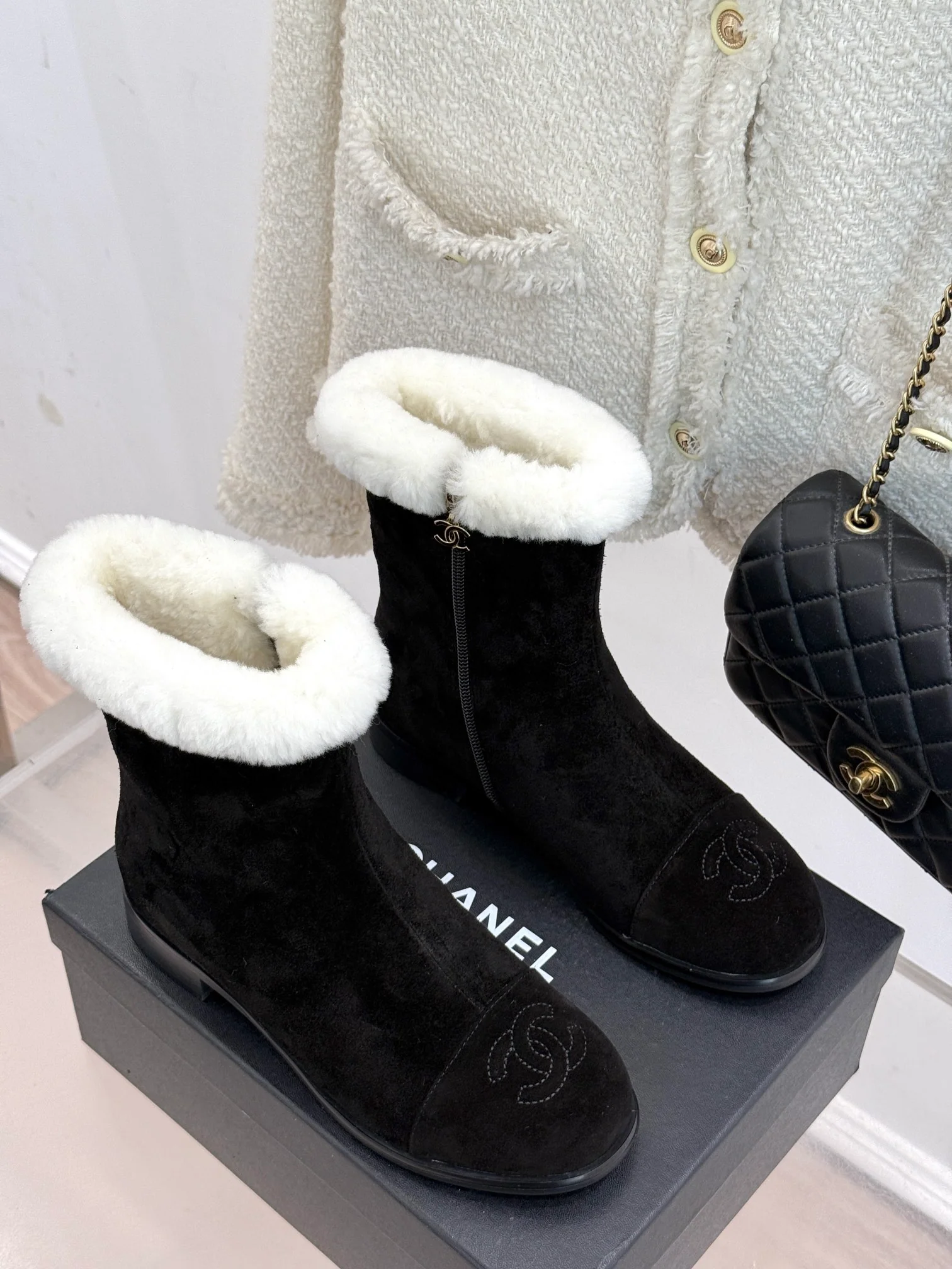 CHANE*锝淐hanel classic autumn and winter double C color matching snow boots VIP 1:1