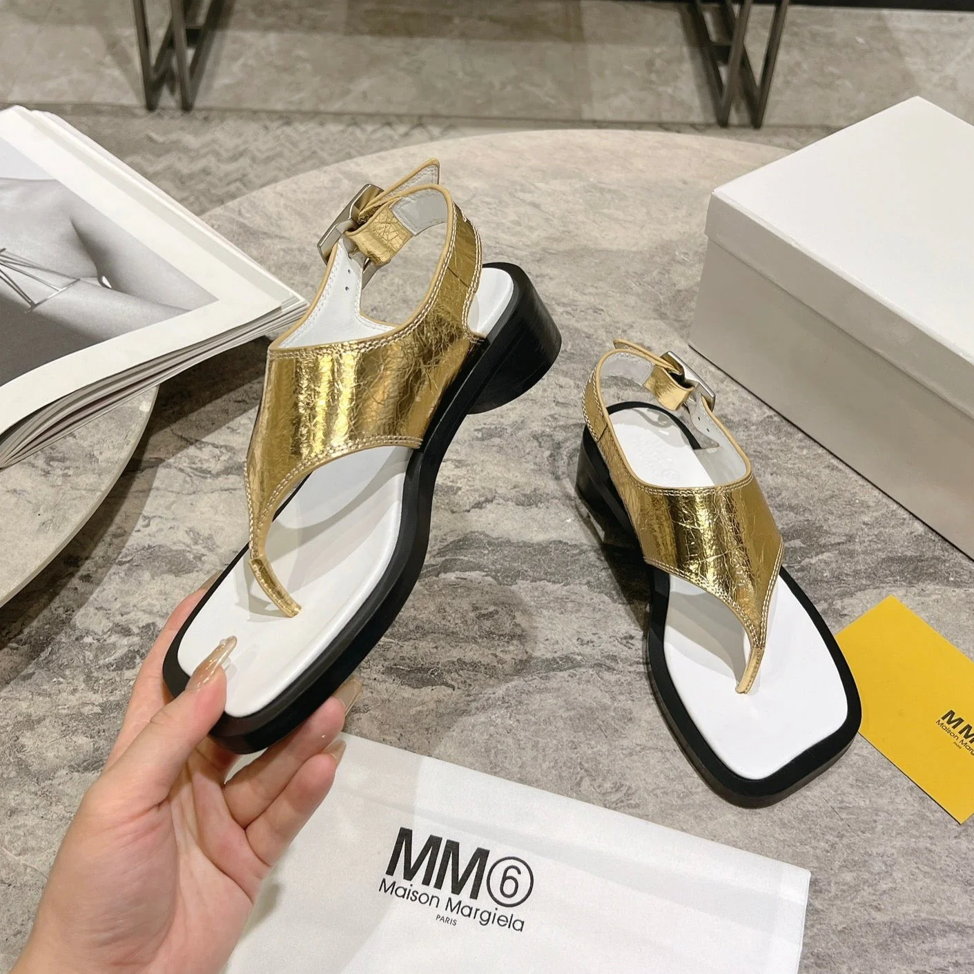 MM gold flip-up sandals VIP 1