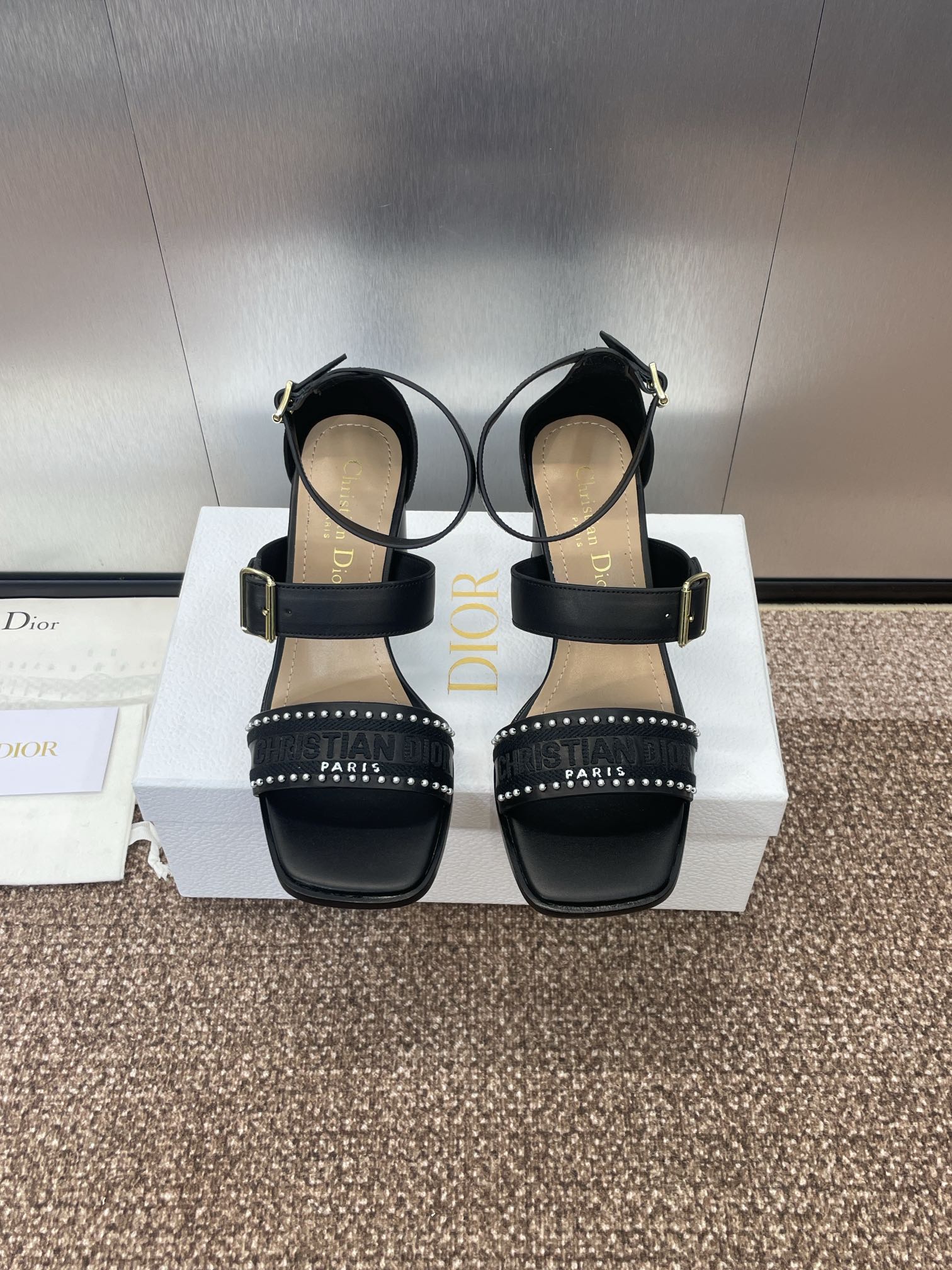 025 Spring and Summer Newest High Heel Electric Embroidery Colorblock Roman Sandals Dio VIP 1:1