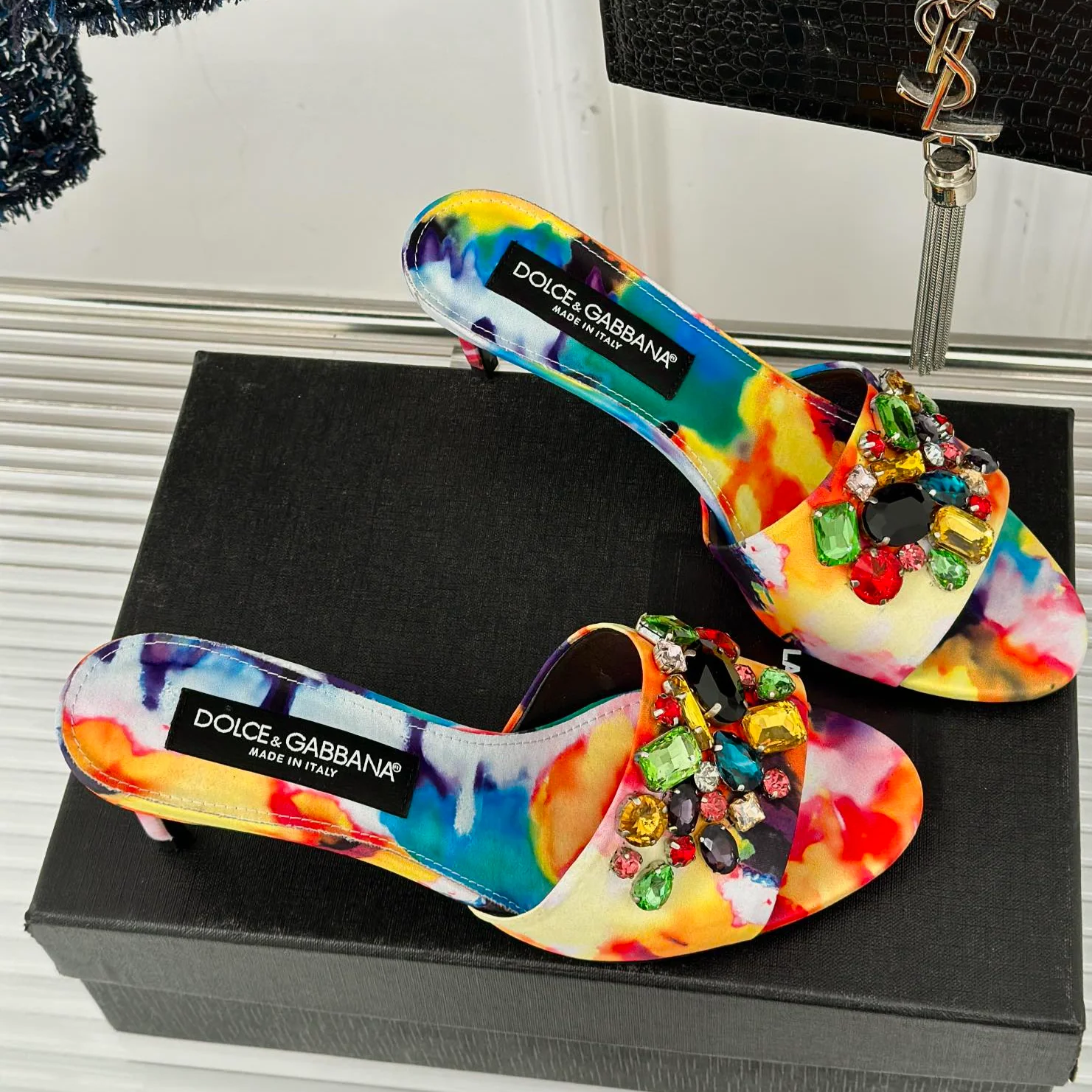 Classic hot-selling spring and summer new rhinestone high-heeled slippers DG VIP 1锛?