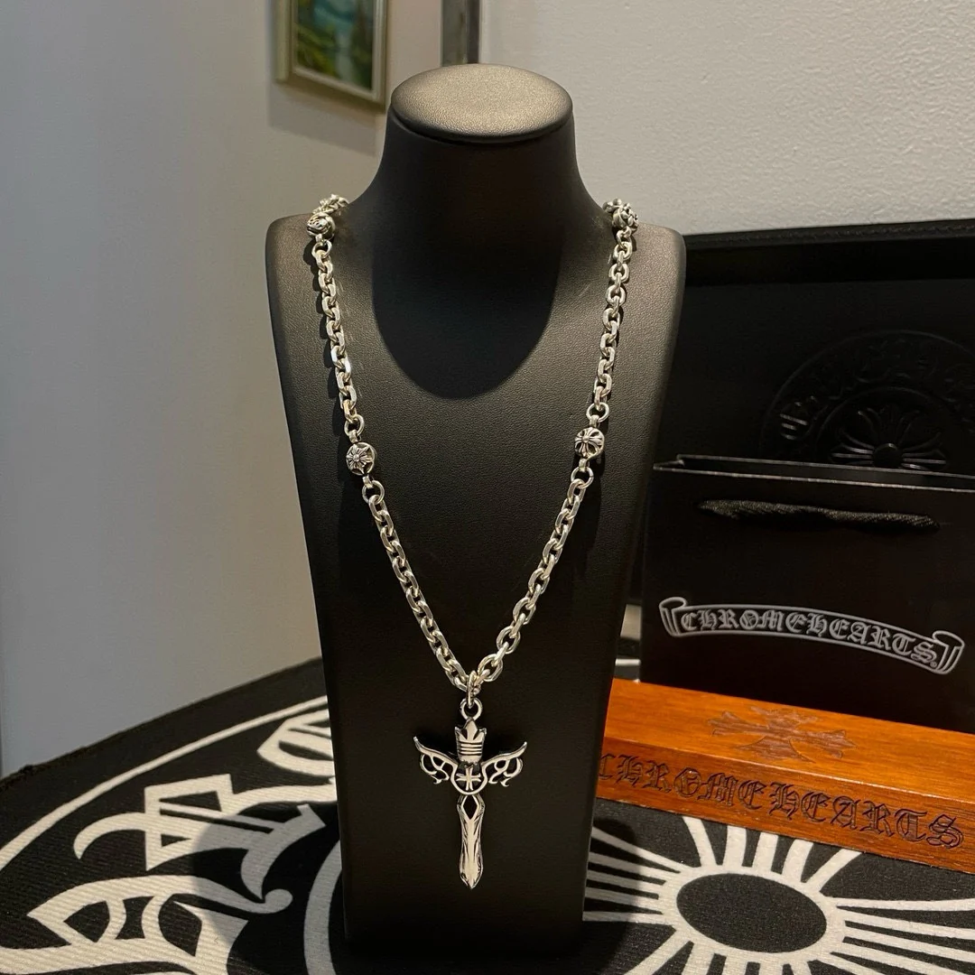 Chrome He**** Classic Retro Multi-element Necklace Cross Pendant