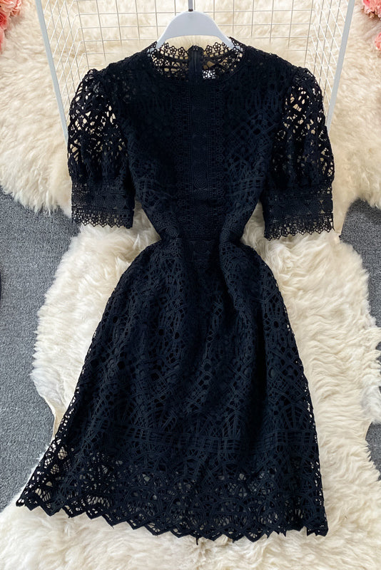 Fashion Women Lace Hollow A-line Dress