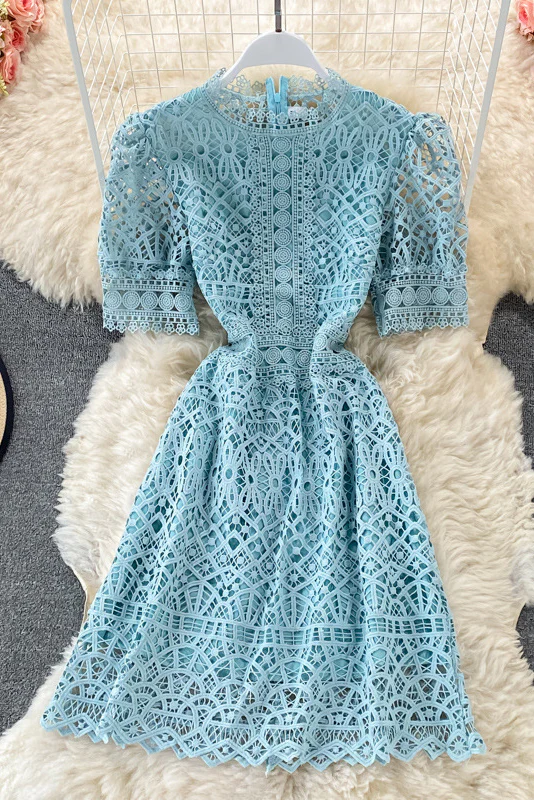 Fashion Women Lace Hollow A-line Dress