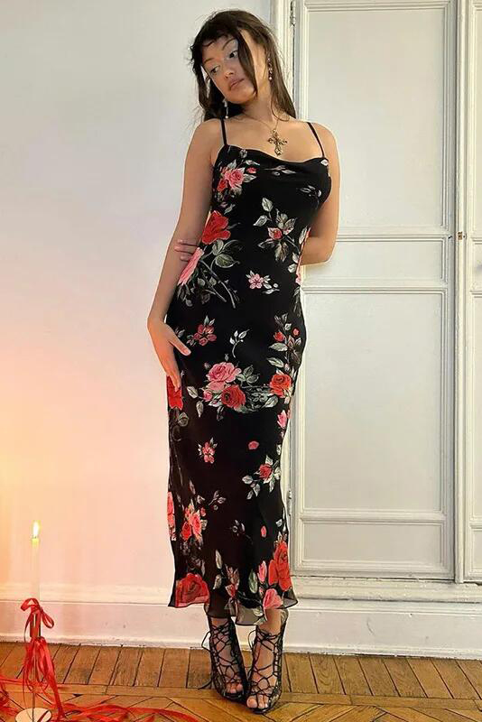 Flowers Print Spaghetti Strap Dresses Women Temperament Package Hip Bodycon Long Dress Fashion Sexy Backless Lady Slim Vestidos