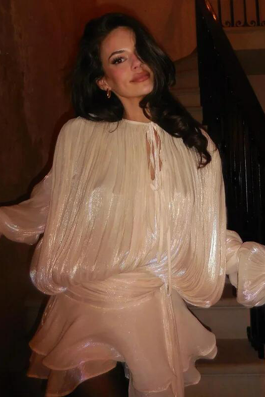 Stunning Shiny Ruffles Lace Up Mini Dress Women's Chic Loose Hollow Out A-line Pleated Vestidos Lady Summer Party Gowns