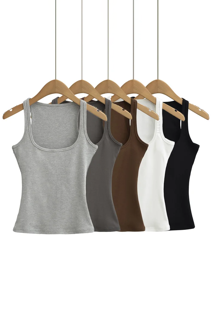 Women Scuplted Square Neck Tank Top