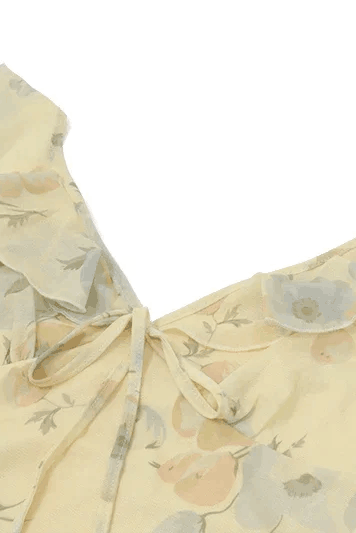 Retro V Neck Dresses Yellow Sleeveless Flower Print Maxi Long Dress Elegant High Waist Female Holiday Party Vestidos