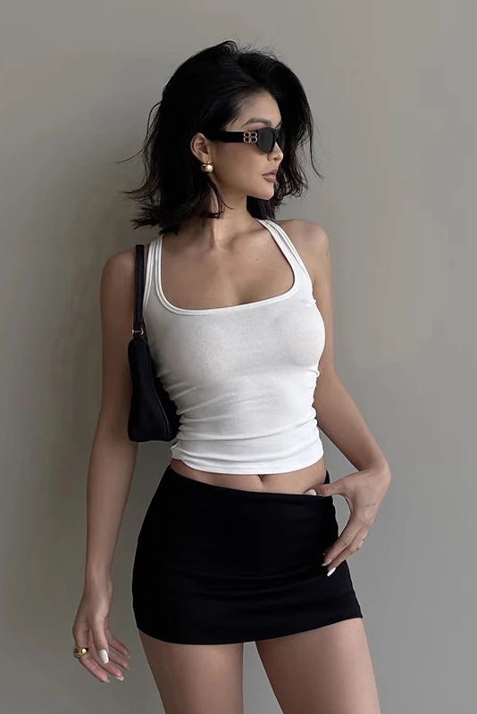 Women Scuplted Square Neck Tank Top