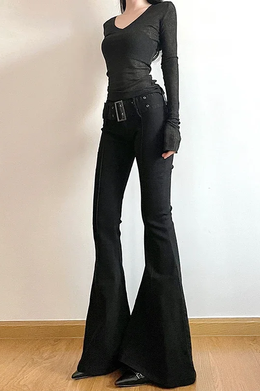 Y2K Retro Women's Black Flare Pants Streetwear Fashion Trousers Harajuku Wide Yoga Pants Aesthetic Clothes