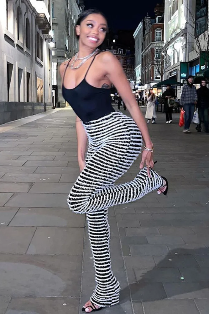 Color Block Stripes Pants Women High Waist Loose Sweatpants Women's Bodycon All-match Trouseres For Female