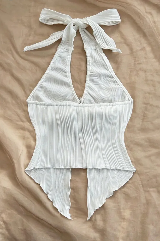 Sexy V-neck Halter Neck Crop Top for Women Sleeveless Solid Split Backless Top Y2K Clothes ﻿