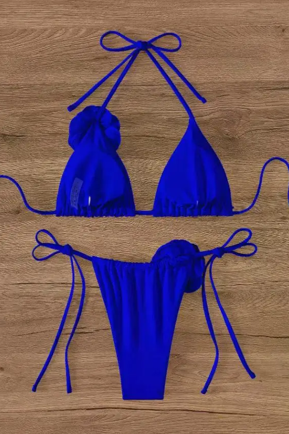 Sexy 3D Flowers Halter Strappy Bikini Women Swimwear Female Swimsuit Two-pieces Bikini Set Bather Bathing Suit Swim