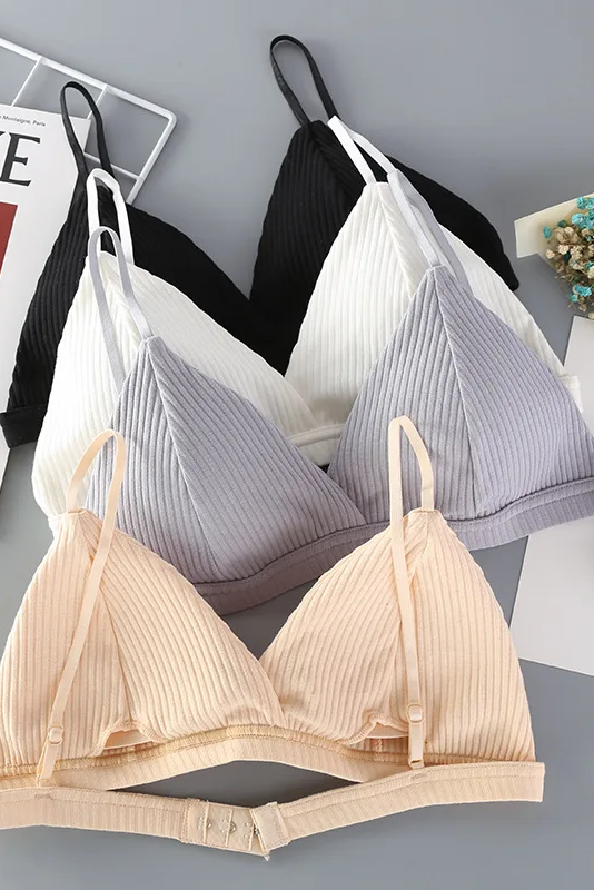 Women's Cotton Push-Up Bralette Solid Color Bras Seamless Wire-Free Brassiere Sexy Lingerie Simple Underwear for Female Girls