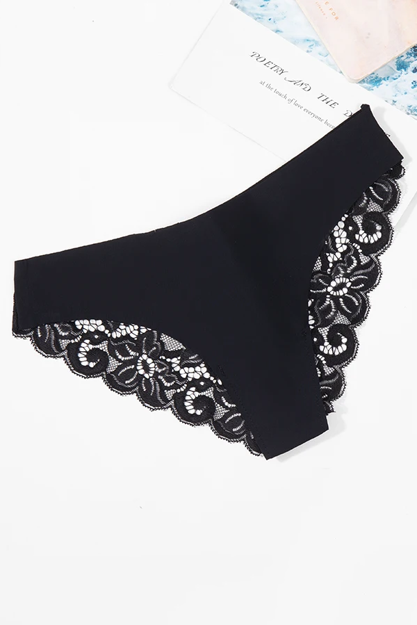 3PCS Women's Panties Set Sweet Lace Female Underwear Hollow Out Sexy Lingerie Soft Silk Satin Briefs Cozy Woman Underpants