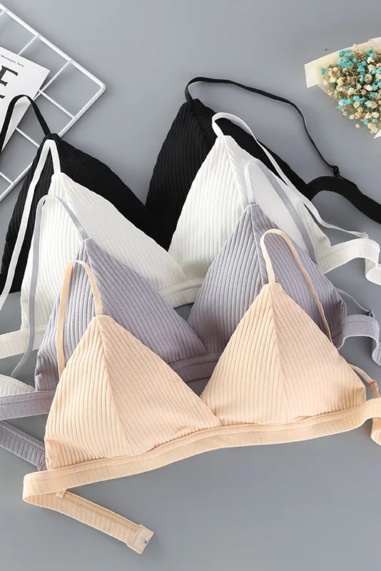 Women's Cotton Push-Up Bralette Solid Color Bras Seamless Wire-Free Brassiere Sexy Lingerie Simple Underwear for Female Girls