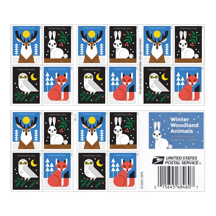 Winter Woodland Animals Forever Stamps 2023
