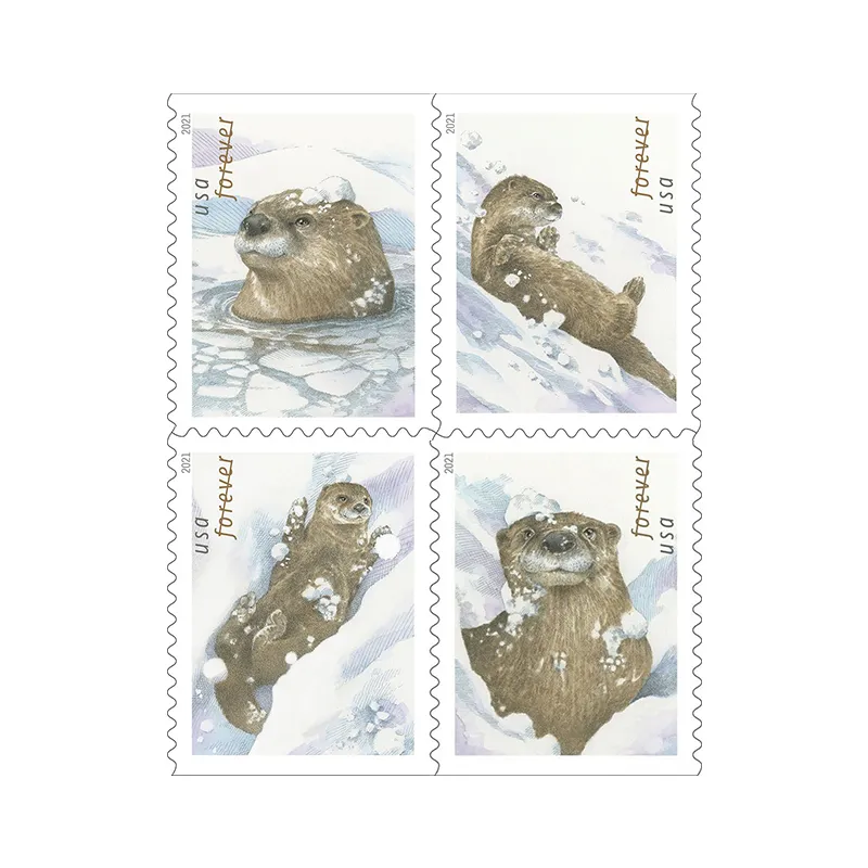 Otters In Snow Forever Stamps 2021