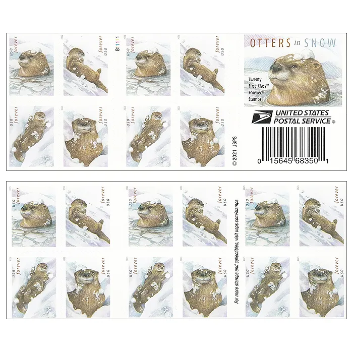 Otters In Snow Forever Stamps 2021