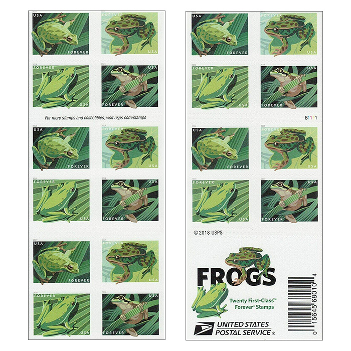 (2019) USPS Frogs Forever First Class Postage Stamps