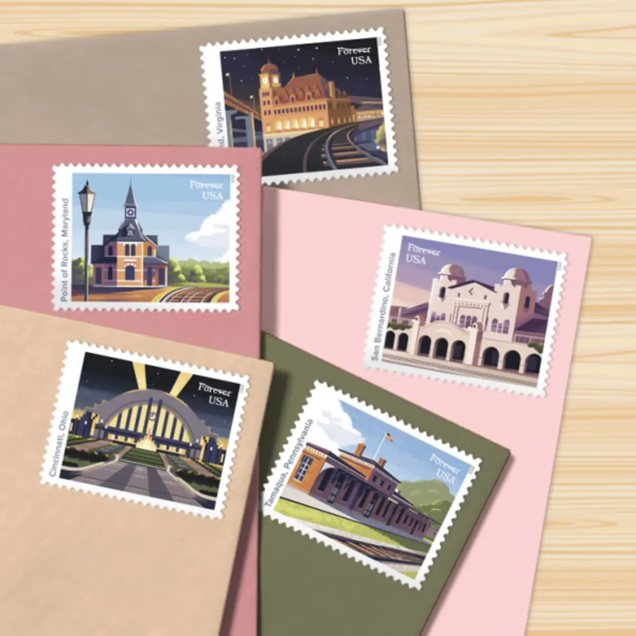 Railroad Stations stamps