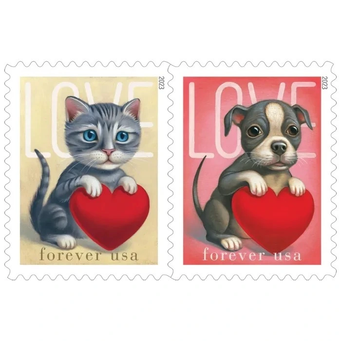 Cat and Dog Love Forever Stamps