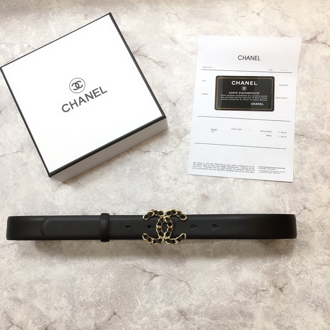 Chanel Belt With Double C Buckle Black with Mini Gold mix Black Hardware Women Belt 30MM