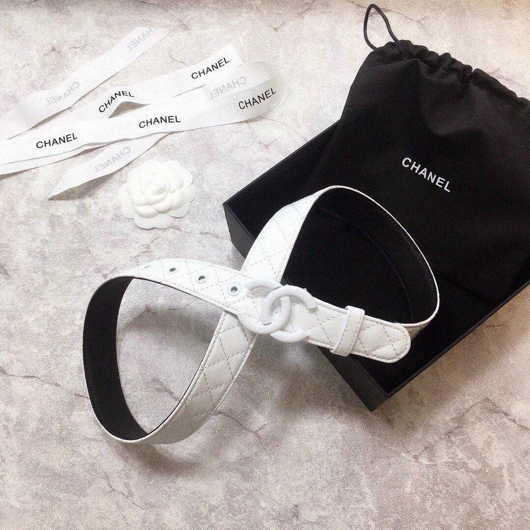 Chanel Belt Quilted With Double C Buckle White With White Hardware Women Belt 30MM