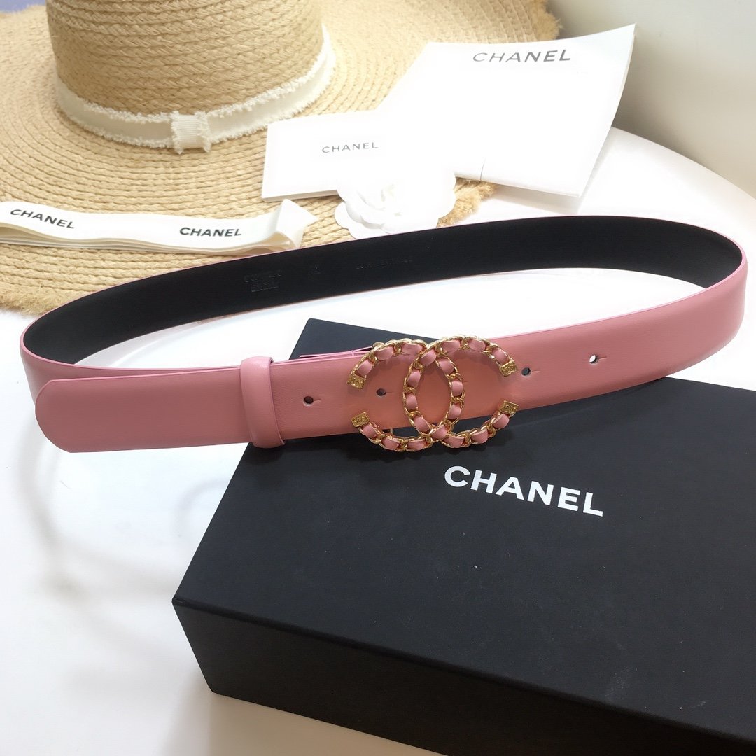 Chanel Belt With Double C Buckle Pink with Gold mix Pink Hardware Women Belt 30MM