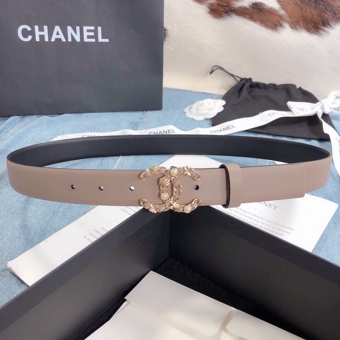 Chanel Belt With Double C Buckle Beige Gold Toned Hardware Women Belt 30MM