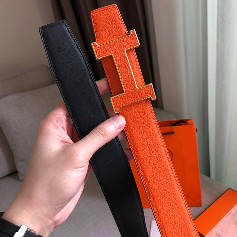 Hermes H Guillochee Belt Buckle & Reversible Strap Orange For Women, Women Belt 380MM