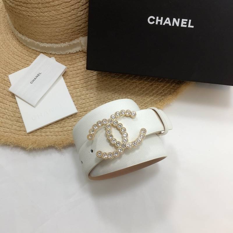 Chanel Belt With Beaded Buckle White With Gold Toned Hardware Women Belt 30MM