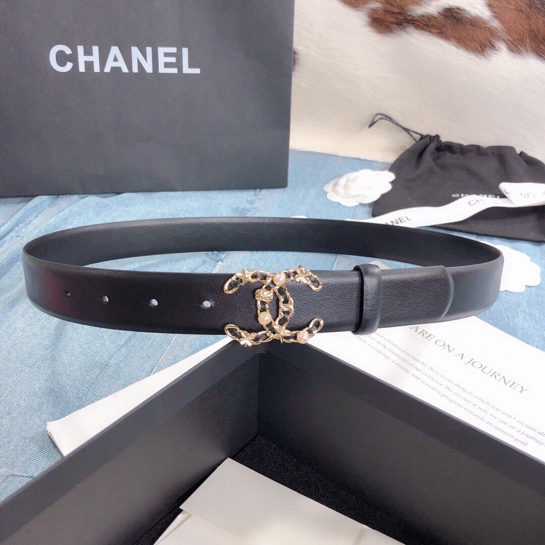 Chanel Belt With Double C Buckle Black Gold Toned Hardware Women Belt 30MM