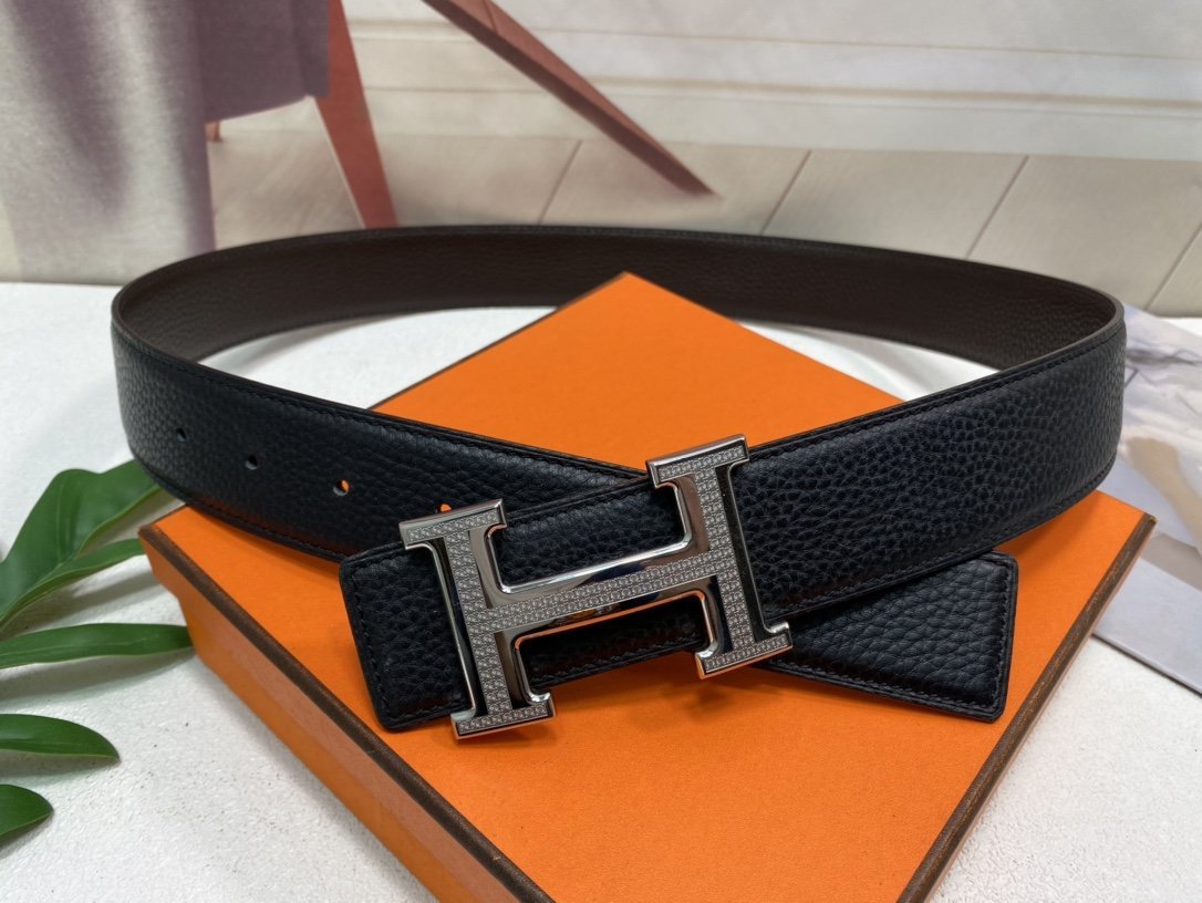 Hermes H Striee Belt Buckle & Reversible Black For Women, Women Belt 380MM