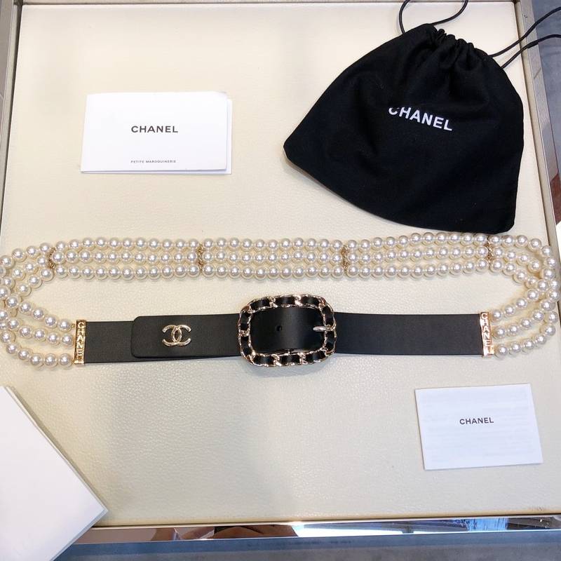 Chanel Belt In Black Imitation Pearls With Gold-Toned Square Metal and Strass Women Belt 30MM