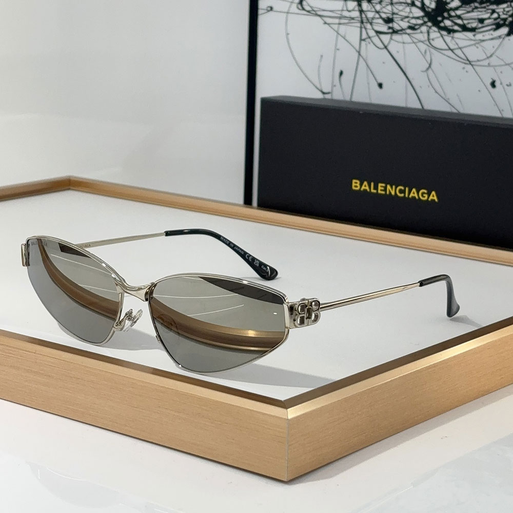 Balenciaga  Metal Thin Mirror leg Strap Logo   sunglasses Top quality （Replica）