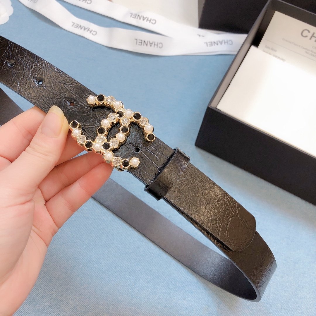 Chanel Belt With Beaded Buckle Brown Gold-Toned Metal and Strass Women Belt 30MM