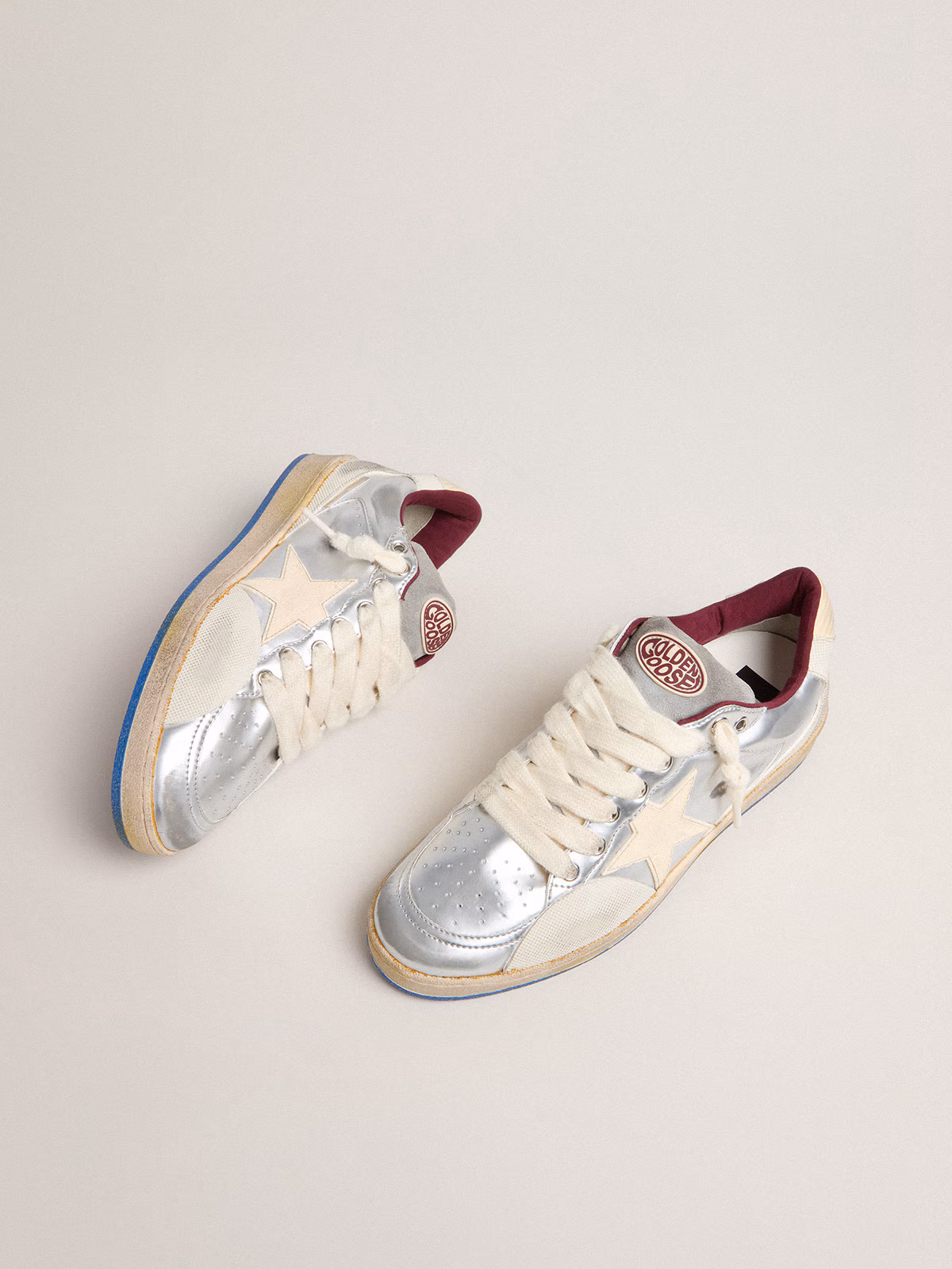 Golden Goose GGDB Ball Star with silver glitter star and pink glitter heel tab