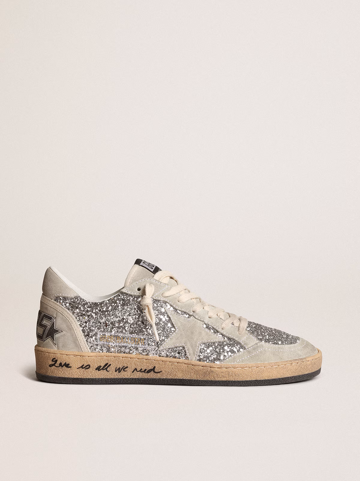 Golden Goose GGDB Ball Star in silver glitter with ice-gray suede inserts