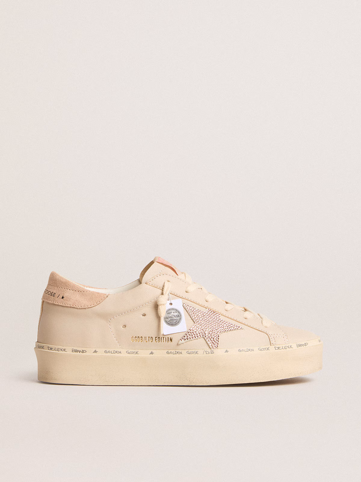 Golden Goose GGDB Hi Star LTD in nappa with suede star and pink Swarovski crystals