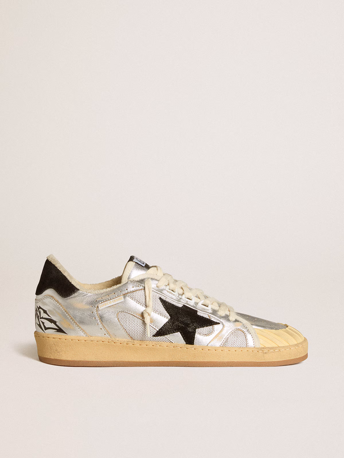 Golden Goose GGDB Ball Star LAB in silver leather with black suede star and heel tab