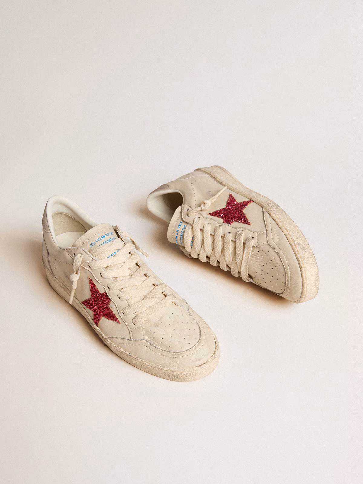 Golden Goose GGDB Ball Star LTD with fuchsia glitter star and light gray suede heel tab