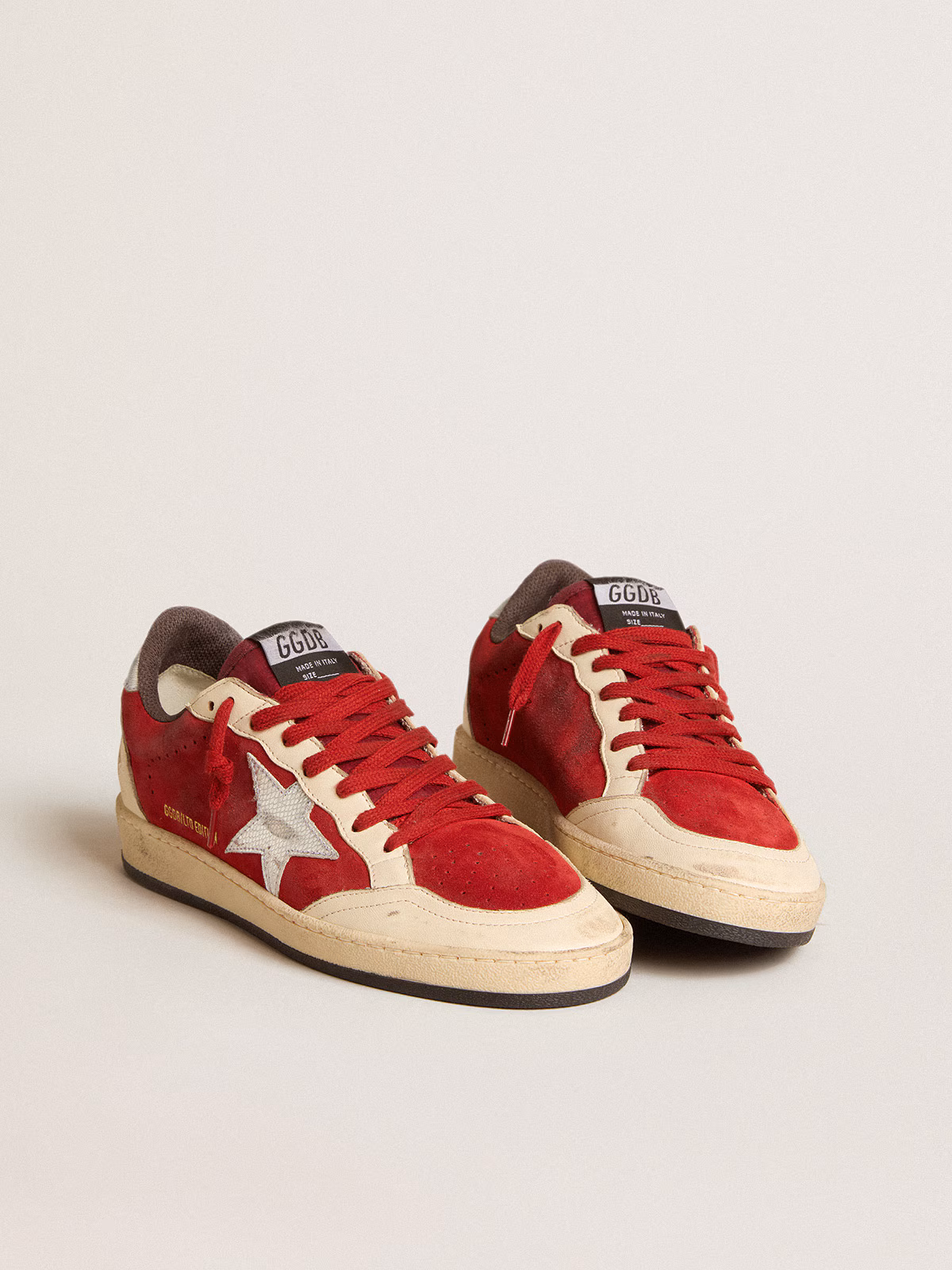 Golden Goose GGDB Ball Star in burgundy suede with silver leather star and heel tab
