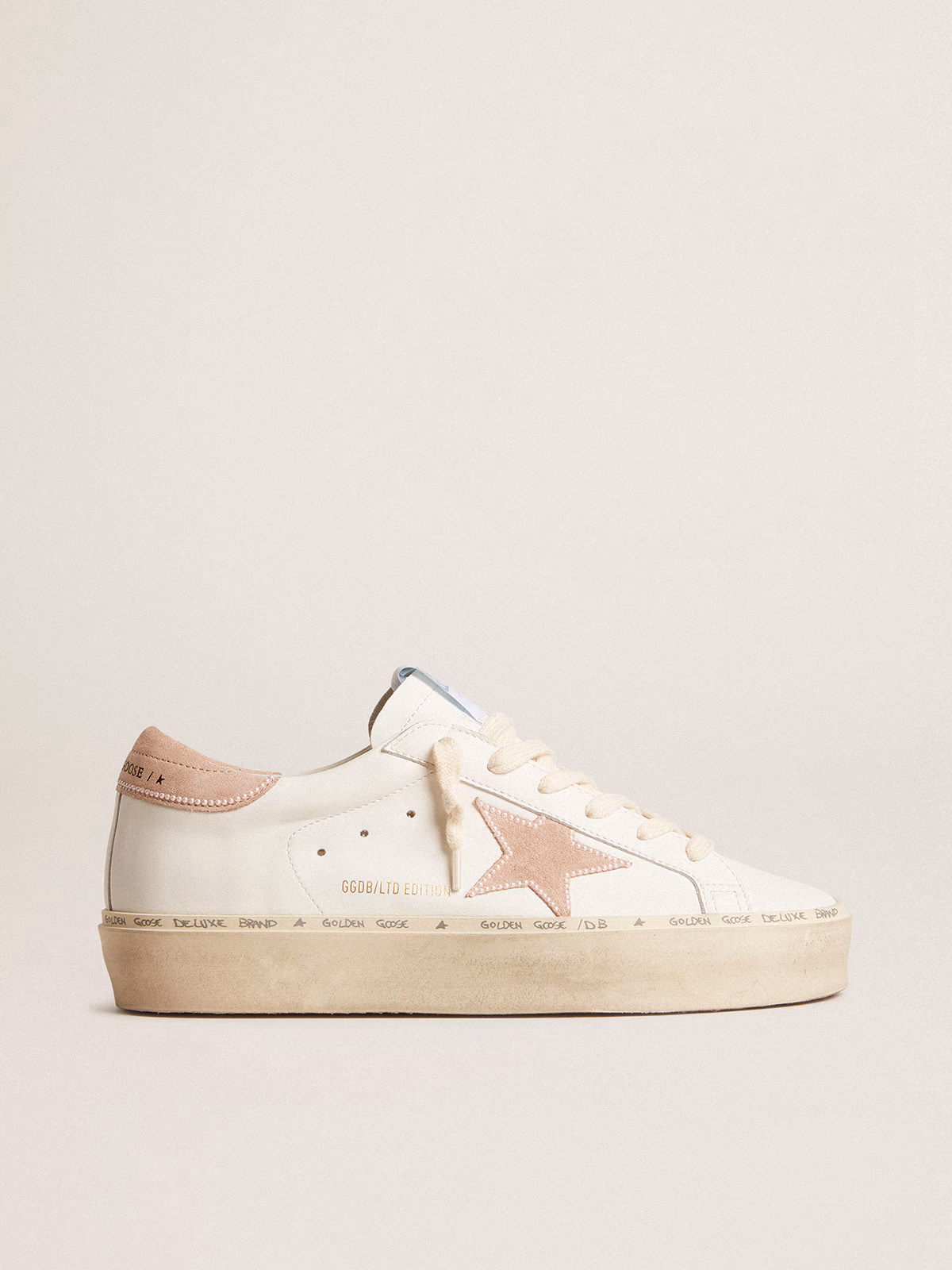Golden Goose GGDB Women's Hi Star LTD with old rose suede star and heel tab with pearls