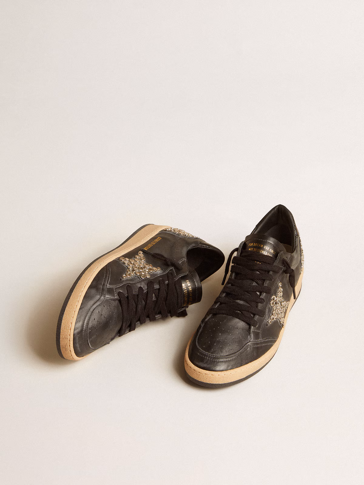 Golden Goose GGDB Men's Ball Star LAB in black nappa with studded black leather star