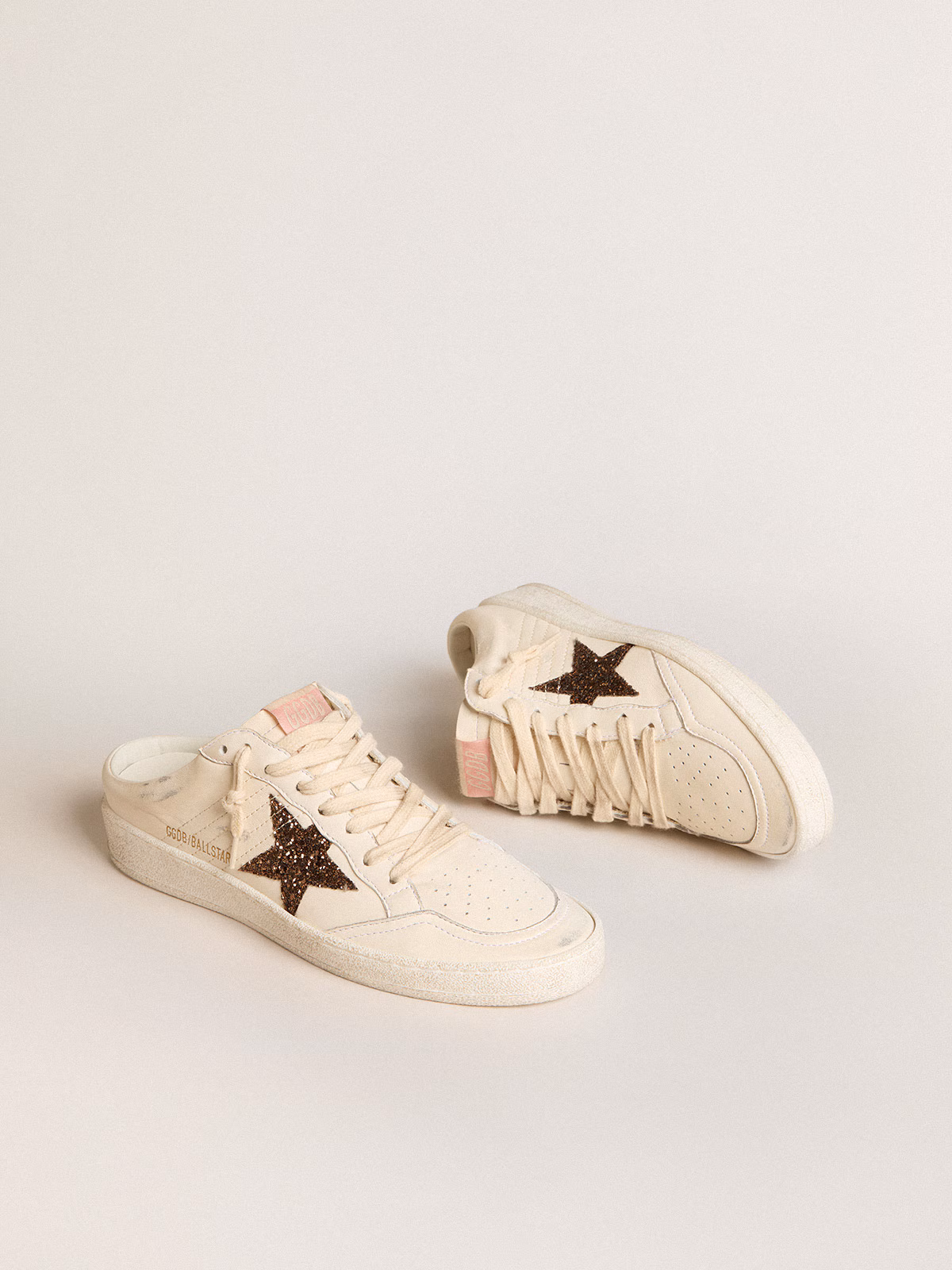 Golden Goose GGDB Ball Star Sabots in ivory nappa with bronze glitter star