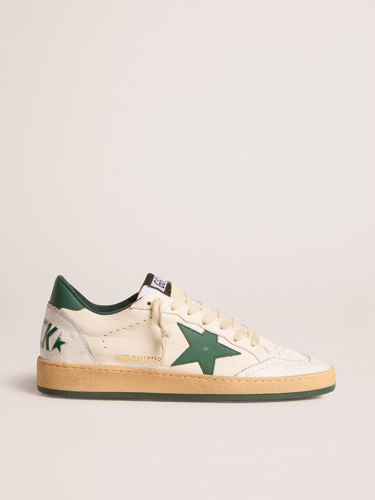 Golden Goose GGDB Men's Ball Star Wishes in white nappa leather with green leather star and heel tab